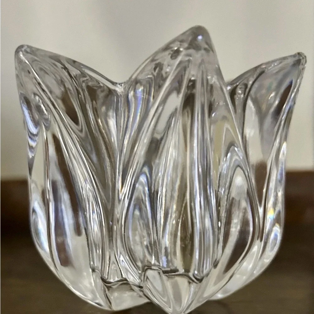 KOSTA BODA Crystal Clear Tulip Flower Votive Candle Holders Pair Sweden